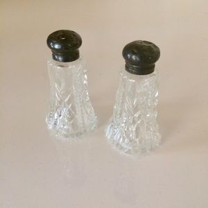 Antique crystal salt & pepper shakers silver lids